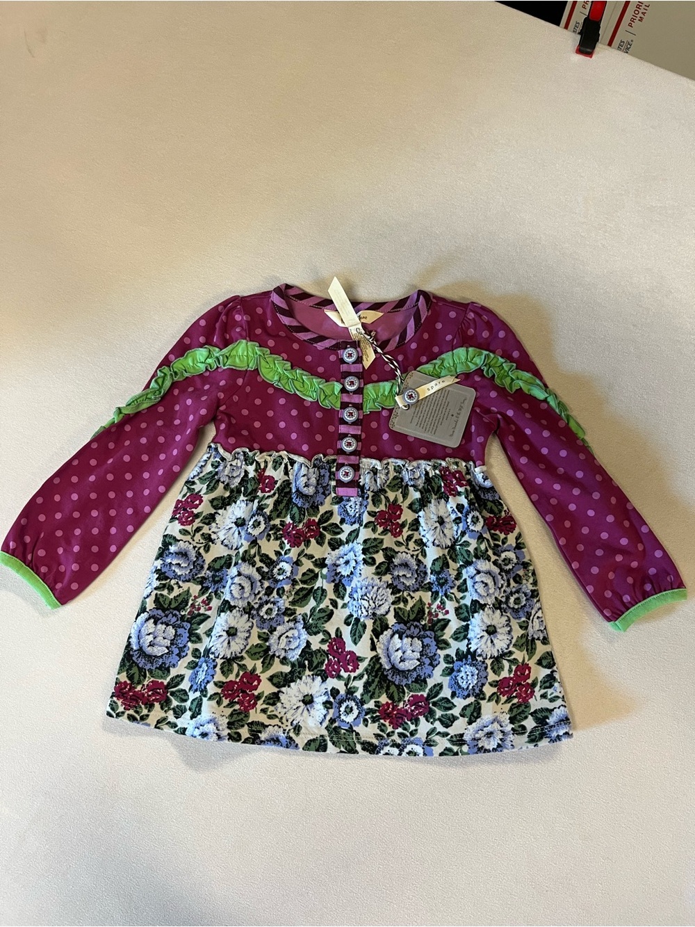 Matilda Jane Girls Dress  18-24M Purple Floral Polka Dot NWT Boutique